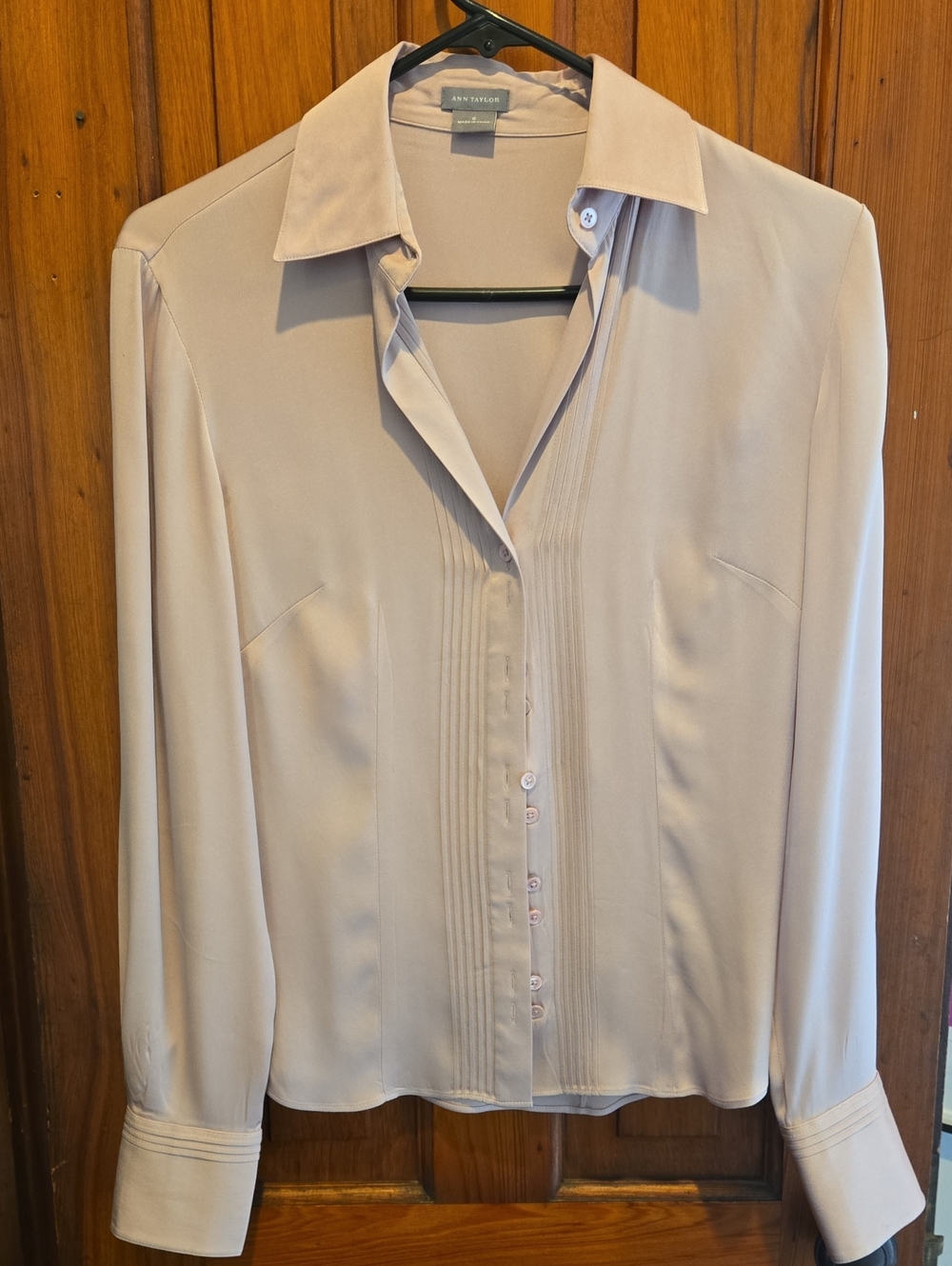 Silk Ann Taylor Soft Lavender Pleated Front Button-Down Shirt